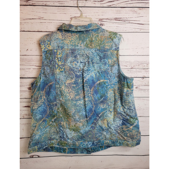 CJ Banks Blue Floral Linen Blend Button Up Top Cottage Core Vest Womens 2X - Picture 8 of 11